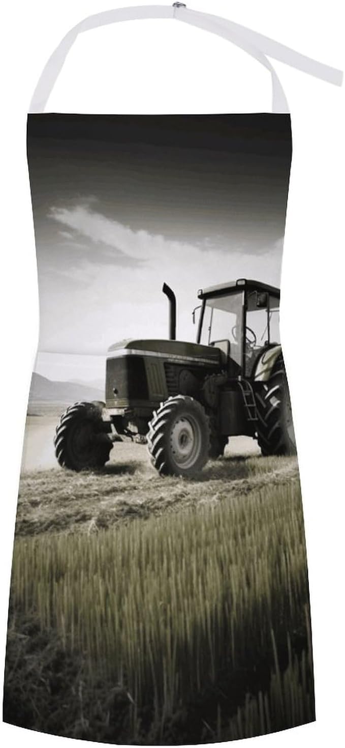 Tractor Agriculture Tranquil Apron with Pockets Water And Oil Resistant Kitchen Aprons Professional Adjustable Bib Apron for Women Men