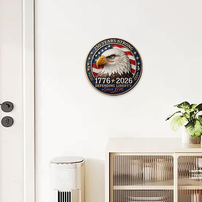 United States 250th Anniversary Metal Sign, 250th Anniversary USA Round Metal Signs for Home Decor, 250 Patriotic American Wall Signs Yard Signs, Gift for US Citizens, Patriotic Collectors