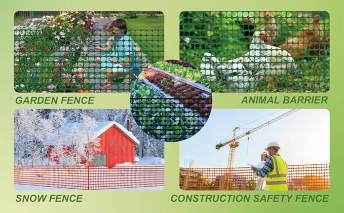 PotatoLife Plastic Mesh Fence, Extra Strength 4'x100' Roll with 50 Zip Ties, Resuable Temporary Netting for Garden Fencing, Snow Fencing, Animal Barrier, Poultry, Deer, Dog, Construction, Green