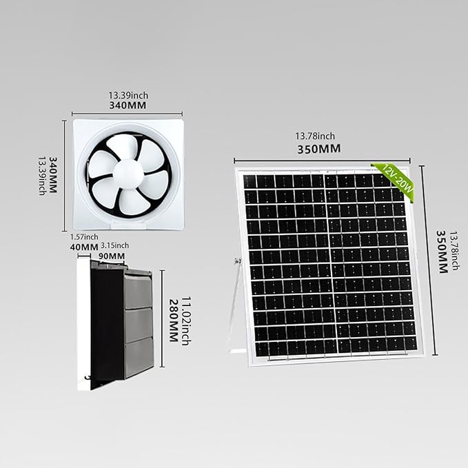Solar Powered Fan Kit, Easy to Use Effective Solar Exhaust Fan, Wall Mount Ventilation for Outside Chicken Coop, 10inch Fan 20W Solar
