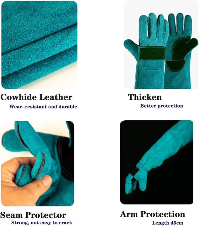 Animal Handling Glove Anti Scratch Protective Gloves for Training Dogs Cat Bird Snake Parrot Lizard Wild Animals Reptiles - Bite Resistant Gloves (Blue)