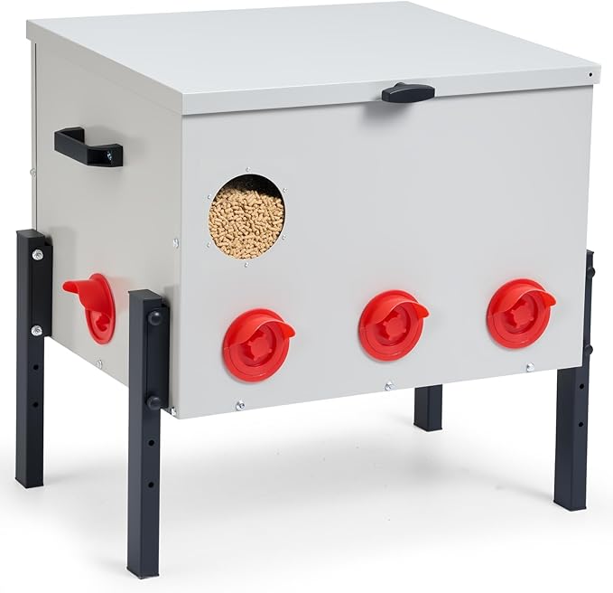 Metal Chicken Feeder with 8 Ports, 90 lbs Metal Poultry Feeder, Height Adjustable Weatherproof Feeding Box for Chickens, Geese, Ducks, Turkeys, Quails (90lbs-8 Ports)