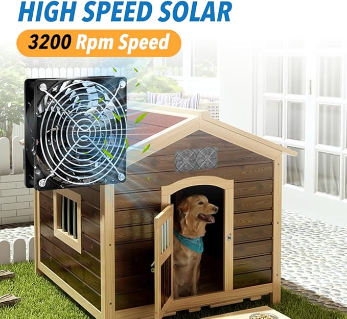 Solar Powered Fan Kit, 20W Solar Panel with 2 Fans, IP65 Waterproof Air Intake or Exhaust Fan for Chicken Coop, Greenhouses, Dog Houses, Pet Houses Outdoor