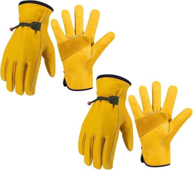 Leather Work Gloves, Reinforced Durable Gardening Gloves,Cowhide Work Gloves,Puncture & Cut Resistant