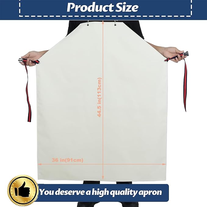 Thick Rubber Apron,Professional Waterproof Chemical Oil Resistant Aprons for Dishwashing,Dog Grooming,Butcher(White,1pack)