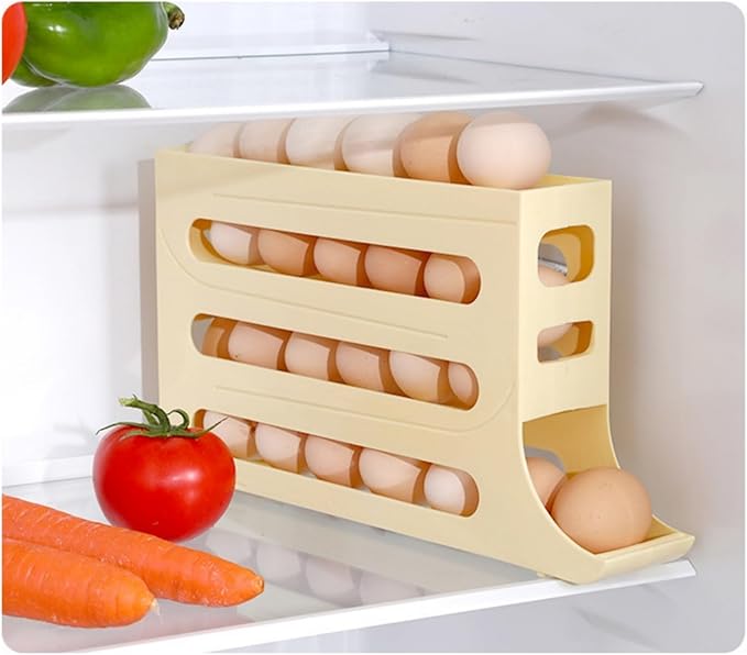 24 Eggs Egg Holder for Fridge,4 Tiers Egg Container,Auto-Rolling Organizer for Refrigerator,Space-Saving Egg Dispenser Holder,Fridge Egg Rack (White, 2pack)