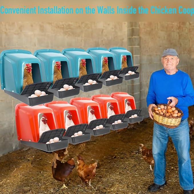 10-Pack Chicken Nesting Boxes with Perch, Roll-Out Laying Boxes for Hens,Egg Nesting Box for Chicken Coop, Large