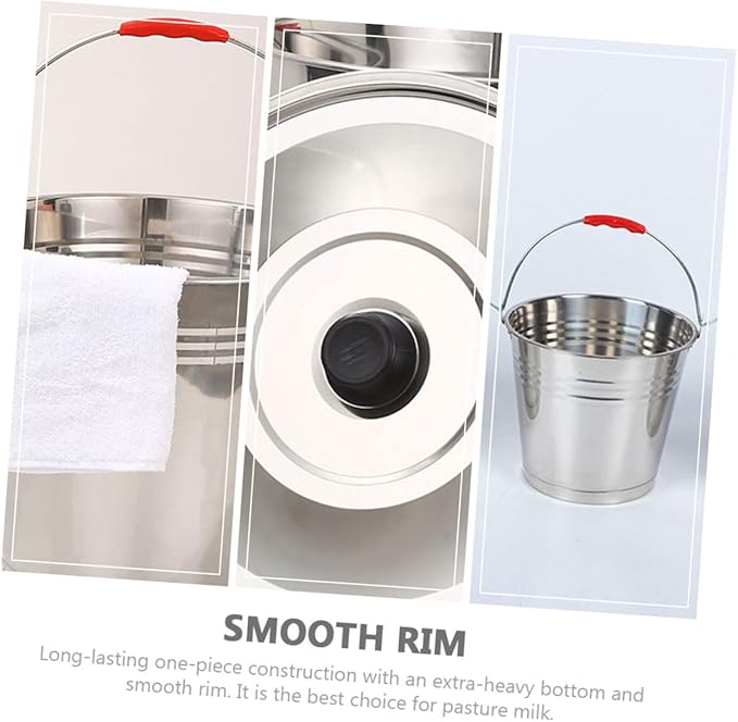Mobestech 304 Stainless Steel Large Capacity Pickup Bucket with Lid Multipurpose Water Storage Container for Milk Ice Cubes Sturdy Design for Farm and Household Use