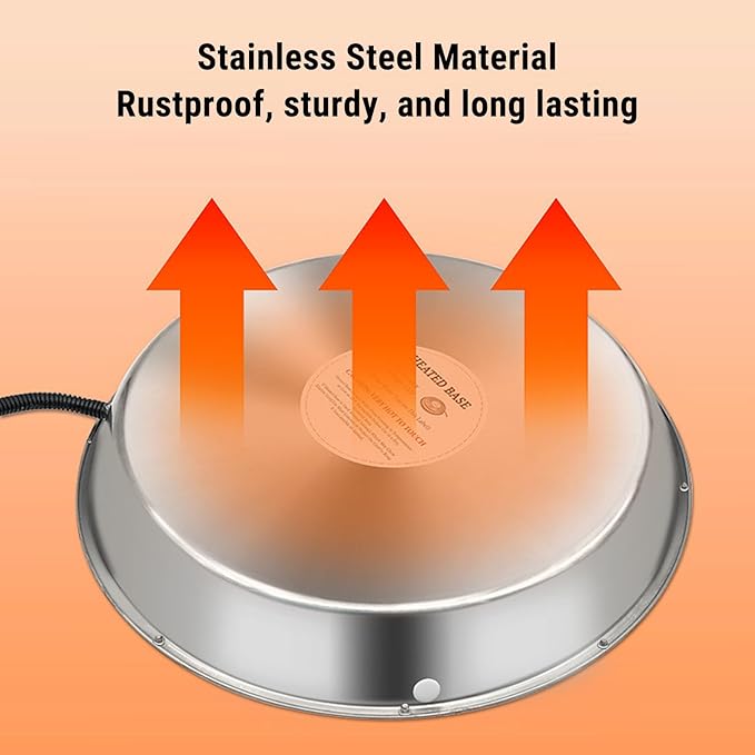 ASHATA Electric Chicken Waterer Heating Base for Ducks Geese Turkeys Pigeons, Thermostat Control Electric Heater for Metal Plastic Poultry Drinker (US)