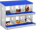 6-Hole Chicken Nesting Box, Rustproof Galvanized Steel, Wall-Mounted Metal Laying Box for Hens, Easy Egg Collection & Cleaning, Roll Away Nest Boxes - Blue