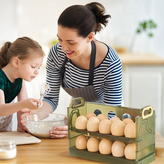Two-layer Flip-up Egg Storage Container Holder for Refrigerator. 20-Egg Organizer Box with New Space-Saving Design. BPA-free.