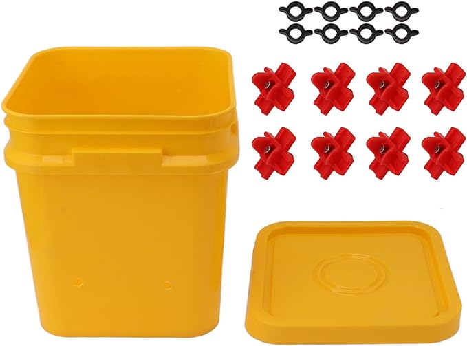 GLOGLOW Automatic Chicken Waterer Bowl, Durable Plastic with Gravity System, 12L Drinker for Chickens, Ducks and Other Poultry (Bucket + Four Corner Drinker + Black Screws)