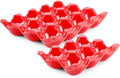 Flexzion 12 + 6 Cups Ceramic Egg Holder for Fridge - 18 Porcelain Egg Tray Container Keeper Storage Organizer Decorative Serving Stand Serveware for Refrigerator Countertop Display Kitchen (Red)