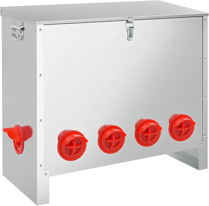 RYFT 85 Pounds Automatic Chicken Feeder 6-Port, Large Capacity Galvanized Metal Fed Chicken with Latch & Handle for Chickens, Pheasants, Bantams Poultry Coop Weatherproof Chicken Feeder