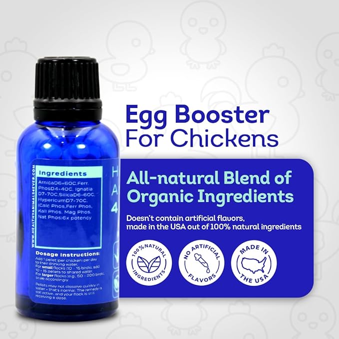 HealthyAnimals4Ever HA4E - Chicken Egg Booster Supplement - Supports Stronger Eggshells & Stress Relief - Highly Effective Homeopathic Formula - Natural Egg Strengthening Tablets - 300 Count