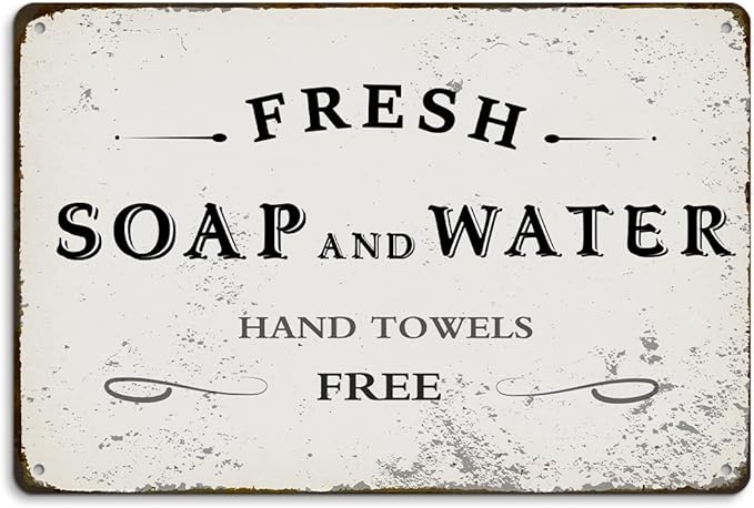 Fresh Soap and Water Aluminium Plate Signs, Funny Vintage Decor for Home Farmhouse Bathroom, Rustic Wall Art Decorations 8 X 12 Inch Metal Signs