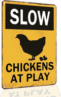 Slow Sign Chickens at Play Chicken Crossing Warning Sign 8x12 Inch Funny Sign, Chicken Coop, Yard, House Decor - Weather Resistant Fade UV Resistant