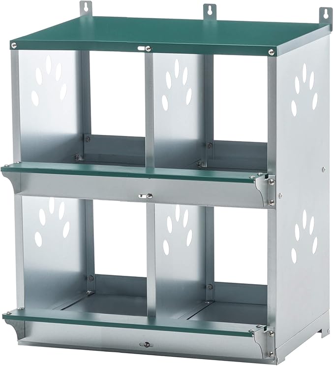 4 Compartment Chicken Nesting Boxes, Metal Nesting Boxes Wall Mount Chicken Egg Laying Box for Different Chicken Breeds (4 Holes)