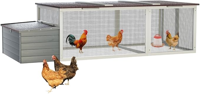 Large Wooden Chicken Coop with Nesting Box Weatherproof Asphalt Roof Walk-in Poultry Cage Secure Locks Metal Mesh Run for Backyard Farm (Gray)