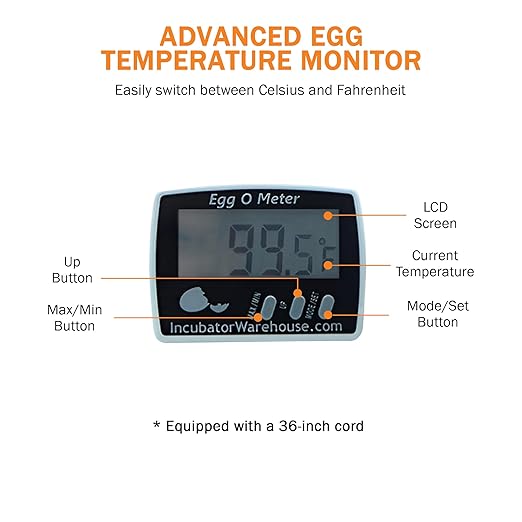 Incubator Warehouse Egg-O-Meter - Large Digital Display Egg Thermometer with Min/Max Memory - Reads Celsius and Fahrenheit +/-1