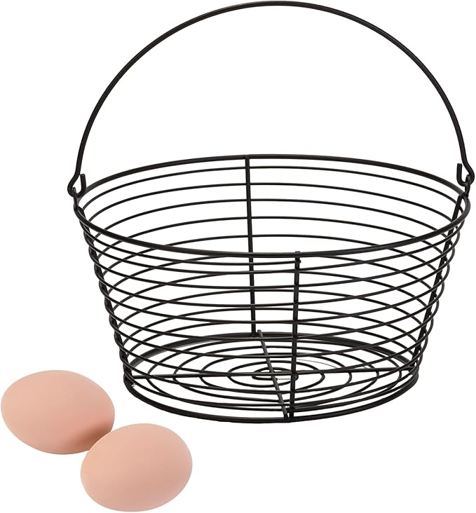 Little Giant® Large Egg Basket Kit | Chicken Egg Basket with Ceramic Eggs | Egg Collecting Basket Kit (Brown Eggs, Large Basket (13 Inches))