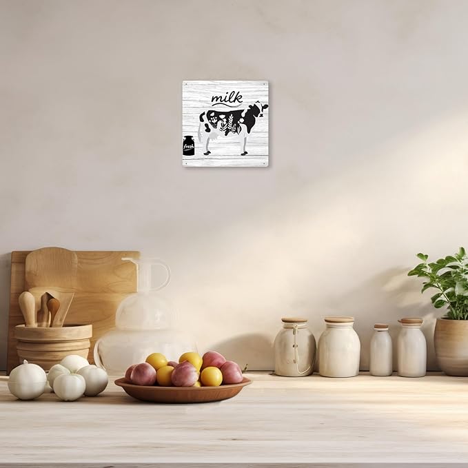 Cow Decor For Kitchen Country Home Decor Rustic Farmhouse Cow Wall Decoration Farm Animal Tin Sign 8×8 Inches Metal Sign