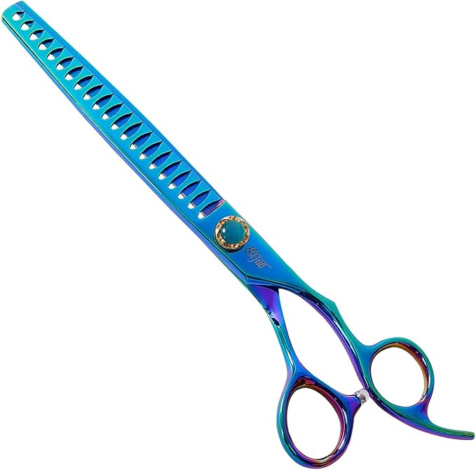 7.5'' Dog Chunker Scissors for Grooming 440C Stainless Steel Green Professional Pet Trimming Scissors Sharp Blades Cutting for Dogs and Cats Shears