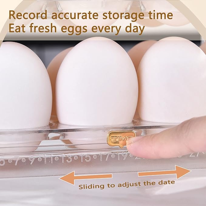 Beveetio Flippable Egg Holder For Refrigerator, Clear Acrylic Egg Storage Container For Refrigerator Side Door, Large Capacity Organizer-30 Count Capacity