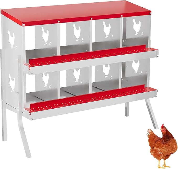 Chicken Nest Box, 8-Compartment Egg-Laying Box, Metal Hen House, Convenient for Collecting Eggs - Ventilated Poultry House Equipment - Suitable for Hens, Ducks Red, Without Stand