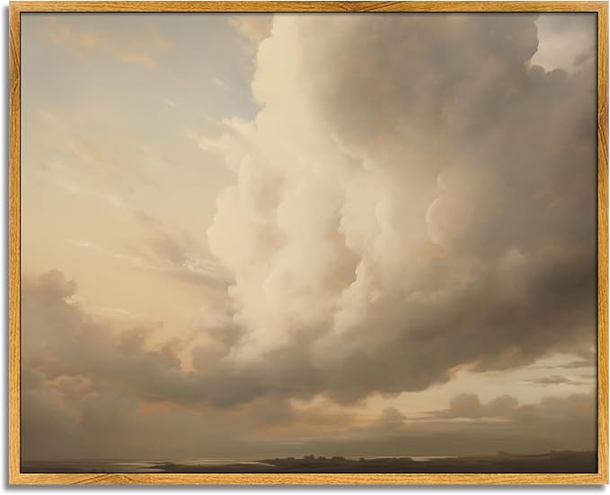 Sky Cloud Painting French Country Poster Antique Victorian Picture Vintage Cloud Wall Art Clouds Sunset Canvas Rustic Landscape Pictures Nature Scenery Posters Vintage Sky Scene Wall Art 8x10in Framed