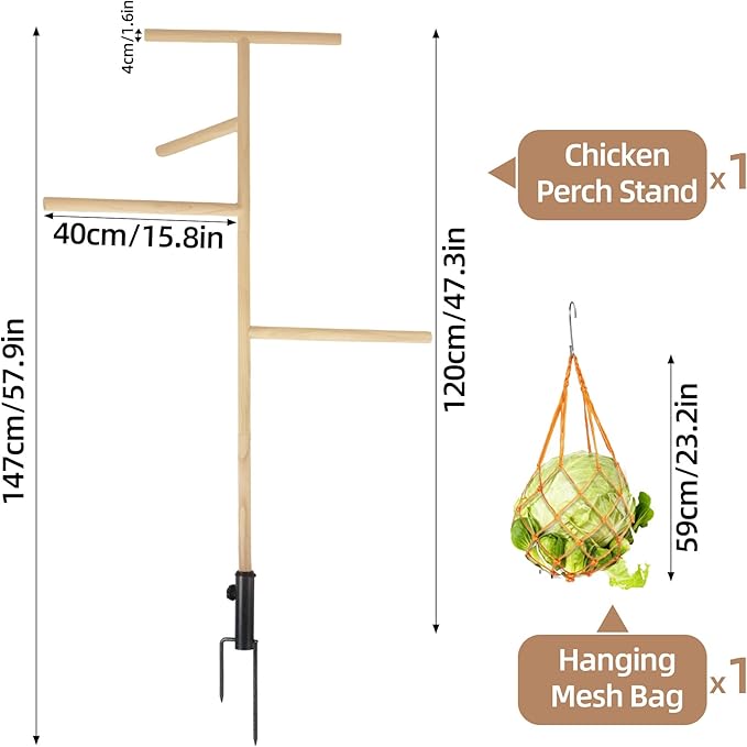 Extra Large 48.5" Chicken Perch Toy for Coop with Feeding Net & Metal Tripod, Roosting Bar for Chicken Coop Toys, Poultry Playground Stand for Birds Lovebirds Cockatiels and Multiple Poultry