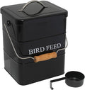 Bird Seed Storage Container Airtight,5~6LB Metal Bird Food Container with Scoop,Wild Birds Feed Tin for Storing Sunflower Seed-Ideal for Outdoor or Indoor-Squirrel proof -Black