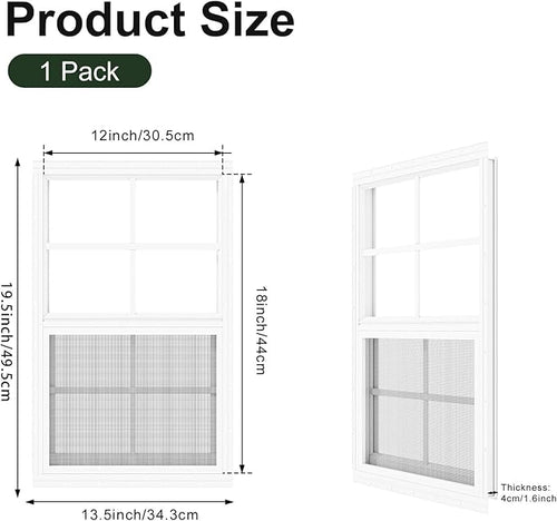 1 Pack Chicken Coop Window 12" x 18", Sliding Shed Window with Tempered Glass, Flush Mount Small Windows for Playhouse, Garage, Household Use