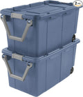 2-Pack 40 Gallon Heavy-Duty Stackable Storage Bins with Secure Lids & Smooth-Rolling Wheels – Organizing Containers for Home, Garage, Office & Basement (Blue)