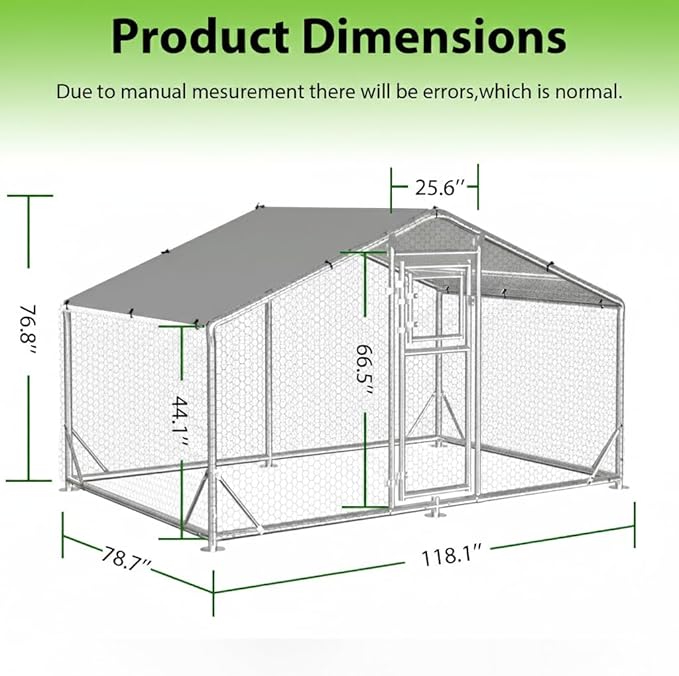 10x6.5 FT Metal Chicken Coop with Perch, Functional Split Door Chicken Coop Run with Cover & Hardware Cloth,Heavy Duty Chicken Pen with Aluminum Frame, Easy Setup Animal Run for Hen, Duck, Goat