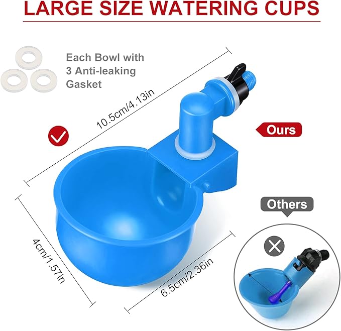 Patelai Chicken Water Cups, Chicken Waterer Cups Summer Water Feeder Cup 3/8 Inch Thread Automatic Filling Waterer Poultry Drinking Bowl for Duck Turkey Bunny(Blue,12 Pieces)