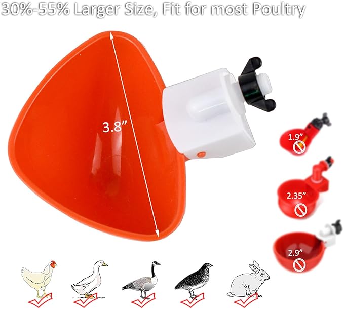 Large Chicken Waterer Feeder Automatic DIY Chicken Water Cups for Chick Duck Quail Poultry Waterer Kit (Orange)