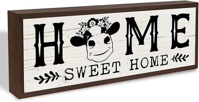 Home Sweet Home Sign, Front Door Porch Decor, Entryway Decors, Framed Wooden Wall Plaque, Modern Farmhouse Wall Decor for Living Room, Housewarming Gift 9.5x3.1x1 inches