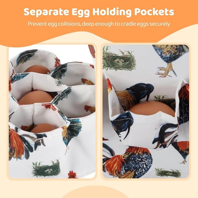 Egg Collecting Apron & Basket, Canvas Set With 12-Pocket Apron And 7-Pocket Basket, Perfect For Collecting Eggs From Chickens, Ducks, Geese