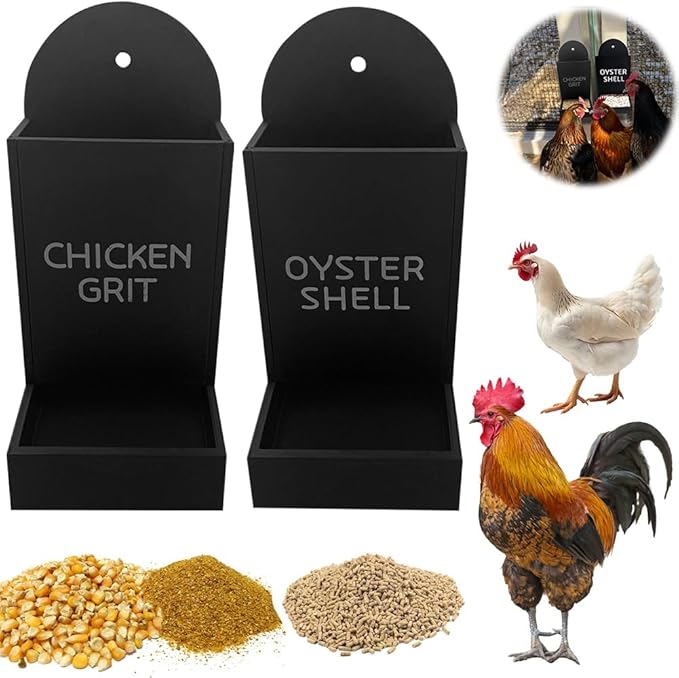 Chicken Oyster Shell and Grit Feeder, Hanging Chicken Feeder Trough, Oyster Shell Feeders for Chickens, Chicken Coop Accessories, Gravity Poultry Feeder, Automatic Chicken Feeders (Set D)