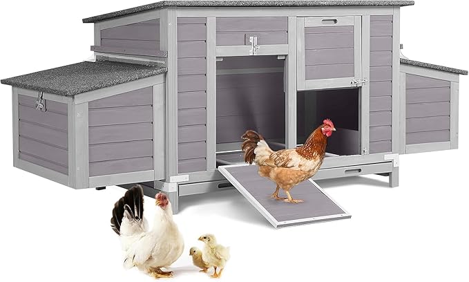 Chicken Coop, Outdoor Hen House Poultry Cage with Nesting Box, Leakproof Pull Out Tray and UV-Resistant Roof (67" L x 25" W x 28" H)