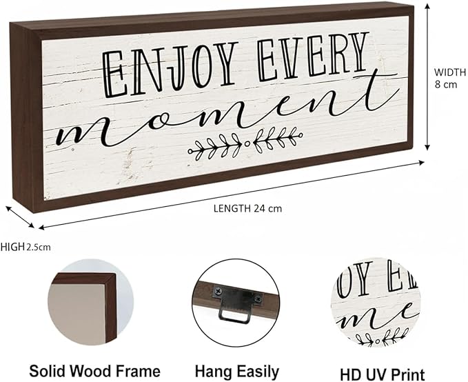 Inspirational Wood Decors, Enjoy Every Moment Sign, Decorative Wooden Wall Plaque, Wall Decor Art, Home Decor for Living Room, Housewarming Gift 9.5x3.1x1 inches