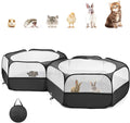 Pawaboo Extra Large 2-in-1 Small Animals Playpen, 2 Detachable Pet Cage Tent with Zipper Splicing, Portable Outdoor Yard Fence with 3 Metal Rod for Chick/Kitten/Puppy/Guinea Pig/Rabbits, Black