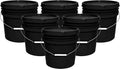 3.5-Gallon Bucket with Airtight Lid – Made in USA, Food Grade BPA Free Plastic, Heavy Duty Multi-Use, Metal Handle with Grip, Stackable Storage – Black, 6 Pack