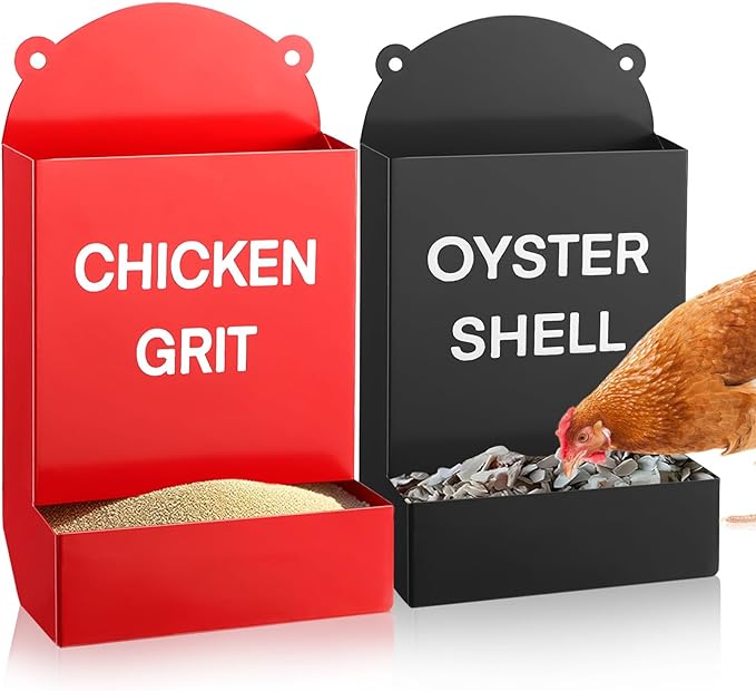 2PCS Heavy Duty Chicken Grit Oyster Shell Feeder - No Waste & No Mess, 6'' x 10'' Rust-Proof Metal Automatic Poultry Feeder, Gravity-Fed Hanging Feeder for Coop, Ducks, Pigeons, Dove