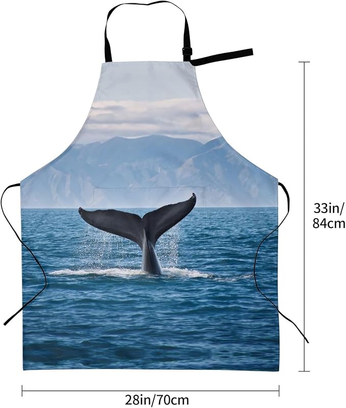 Kitchen Aprons for Men Women Waterproof Apron with 2 Pockets Whale Tail Apron Adjustable Bib Aprons