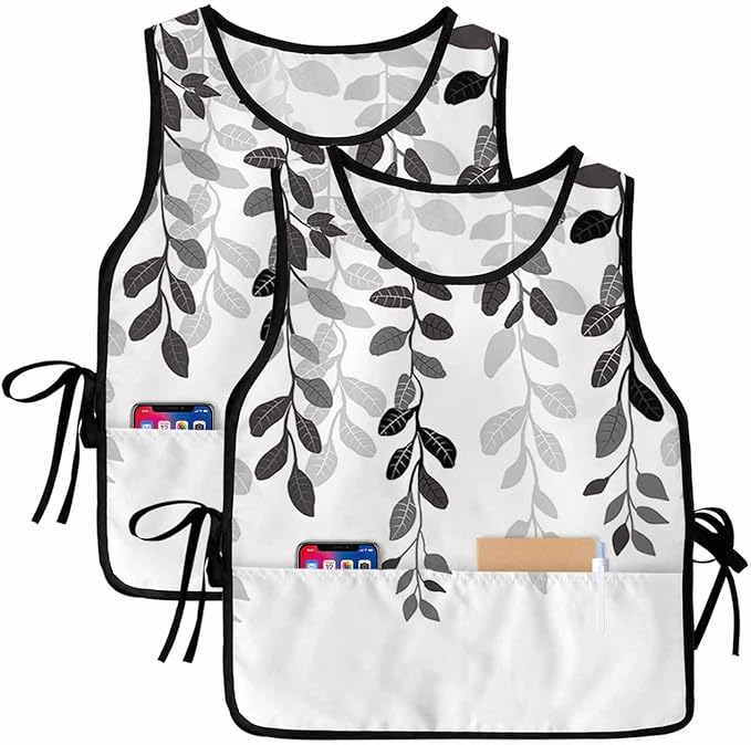 Grey Leaves Cobbler Aprons with 2 Large Pockets for Men Women Unisex Smock Apron for Adults Chef Clothing Protector