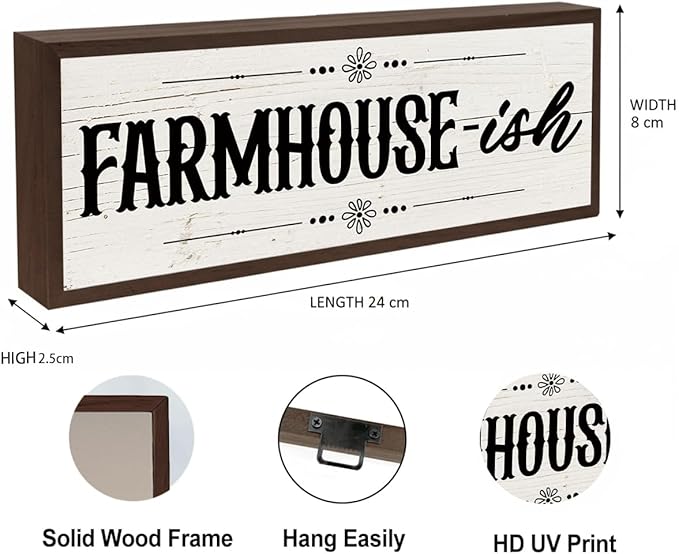 Farmhouse-ish Sign, Cottage Decors, Decorative Wooden Wall Plaque for Indoor Outdoor Decor, Farmhouse Home Decor for Entryway, Funny Farm Gift 9.5x3.1x1 inches