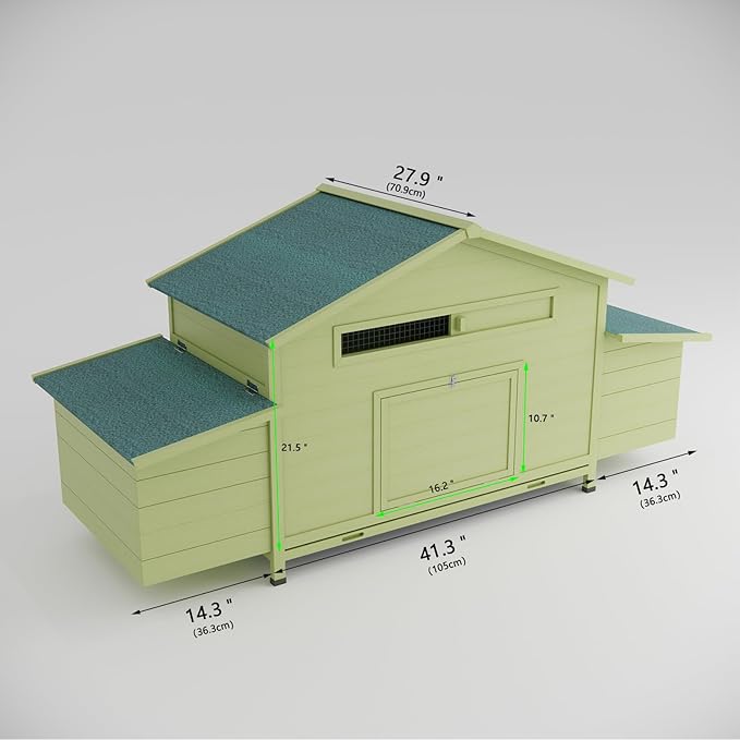 11.12 ft² Large Wooden Chicken Coop,Outdoor Hen House with 2 Free-Range Doors, 2 Nesting Boxes, Predator Protection, Ventilation, and Chicken Perch - Moisture-Proof Design for Poultry Green