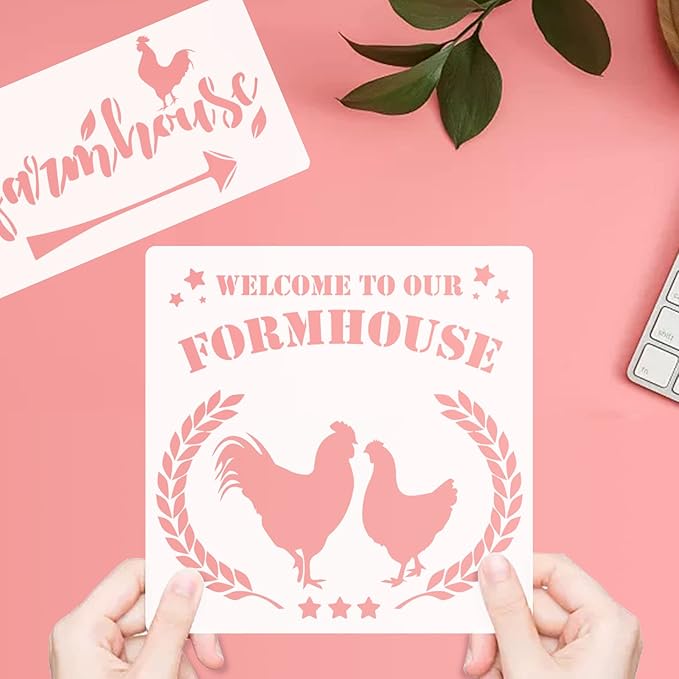 Farmhouse Stencils for Painting on Wood,Farm Fresh Market Reusable Painting Stencils,Large Farm Theme Stencils,Farm Theme Drawing Art Template for Farmhouse Craft Display Prints